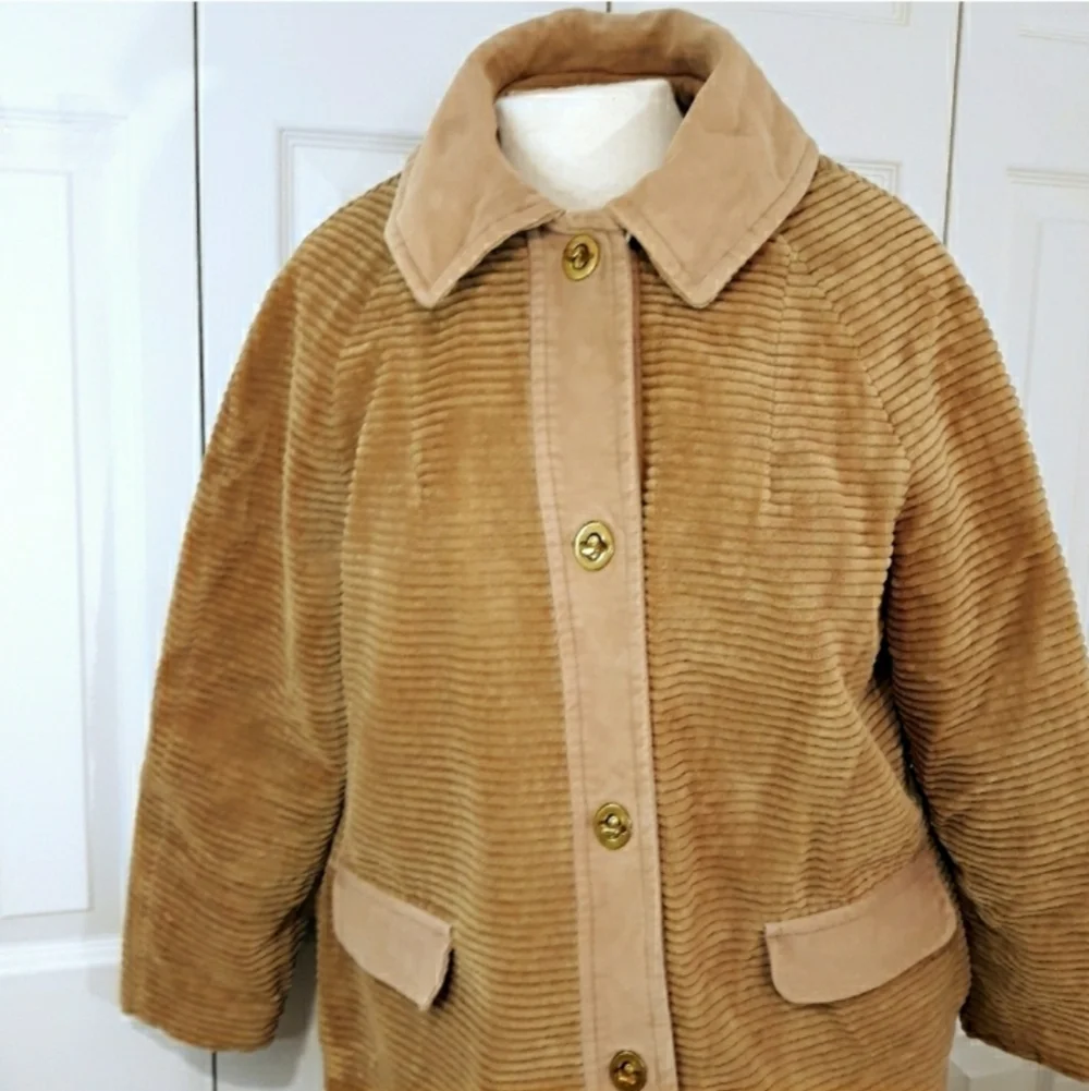 Vintage Amco Tan Wide Whale Corduroy Coat With Sherpa Lined Warm Size M/L - Picture 7 of 13
